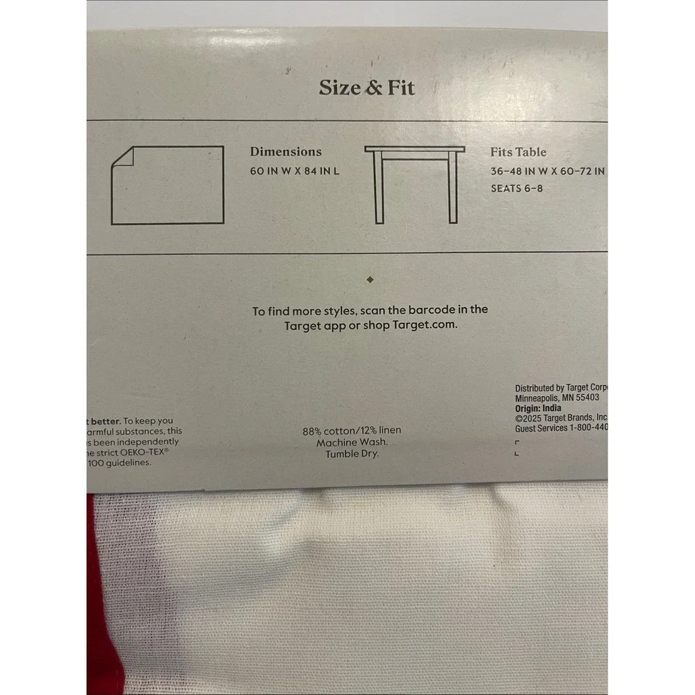 Threshold White Rectangular Tablecloth with Red Trim